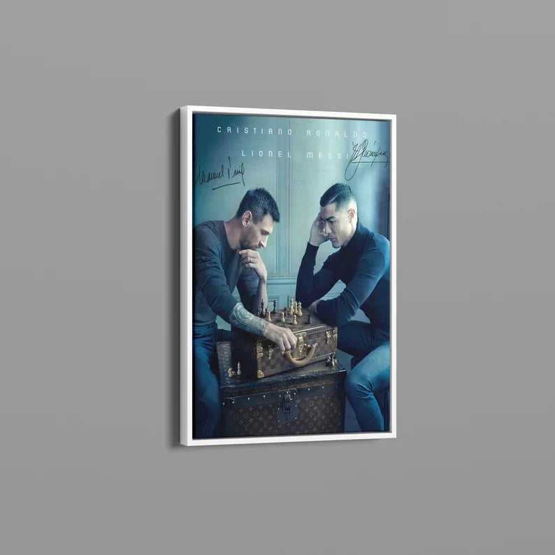 Ronaldo and Messi Chess Match Canvas Wall Art | Football Legends Poster Print