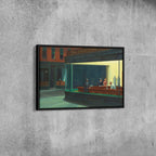 Modern Classic Art Nighthawks Canvas | Museum Quality Framed Print for Living Room