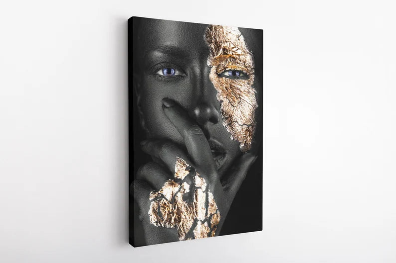 Black and Gold Woman Portrait Canvas Art | Modern Luxury Wall Decor | Framed Abstract Print