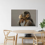 Thinking Chimpanzee Canvas Wall Art – Funny Animal Portrait Print for Modern Living Room Decor