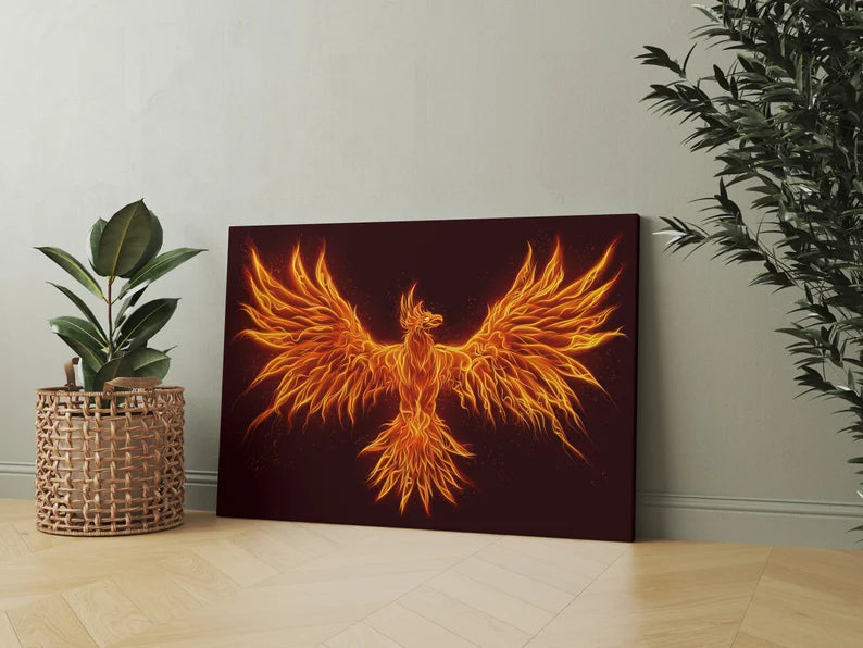 Fiery Phoenix Canvas Wall Art – Mythical Bird of Fire Poster Print for Modern Home and Office Decor