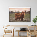 Highland Cow and Calf Canvas Wall Art | Rustic Farmhouse Animal Print | Large Framed Decor