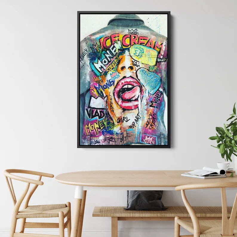 Colorful Street Art Canvas Wall Art – Urban Graffiti Pop Art Print for Modern Living Room and Office Decor