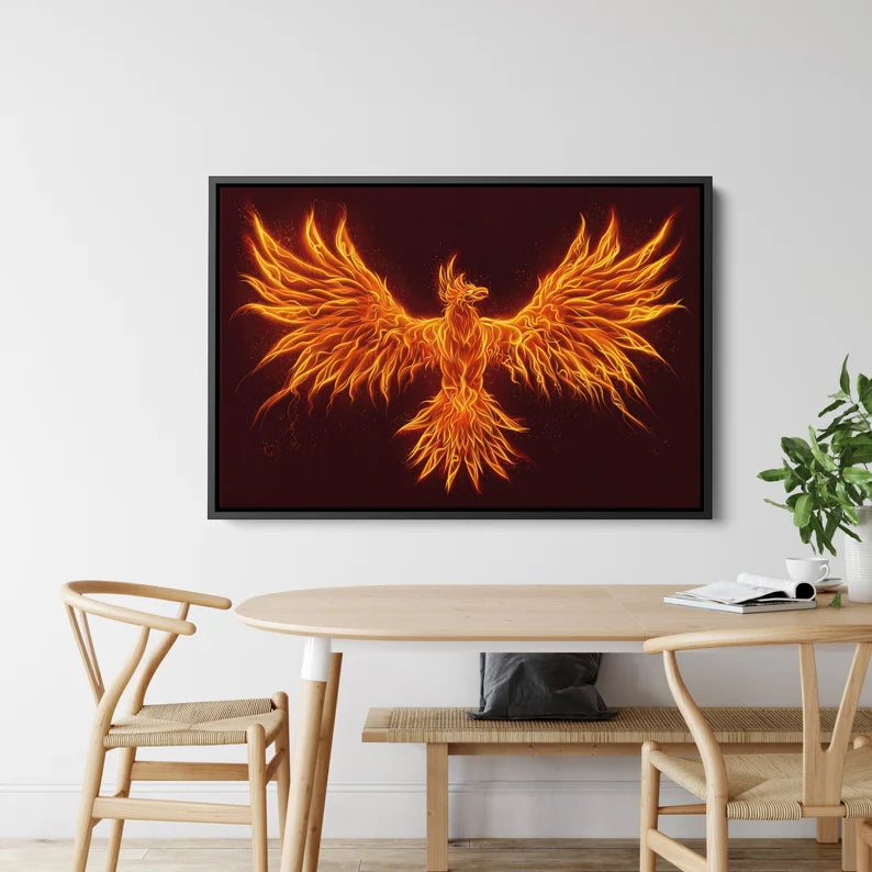 Fiery Phoenix Canvas Wall Art – Mythical Bird of Fire Poster Print for Modern Home and Office Decor