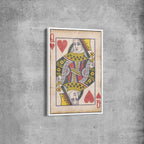 Queen of Hearts Vintage Playing Card Canvas Wall Art – Retro Poker Print for Game Room and Bar Decor