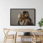 Thinking Chimpanzee Canvas Wall Art – Funny Animal Portrait Print for Modern Living Room Decor