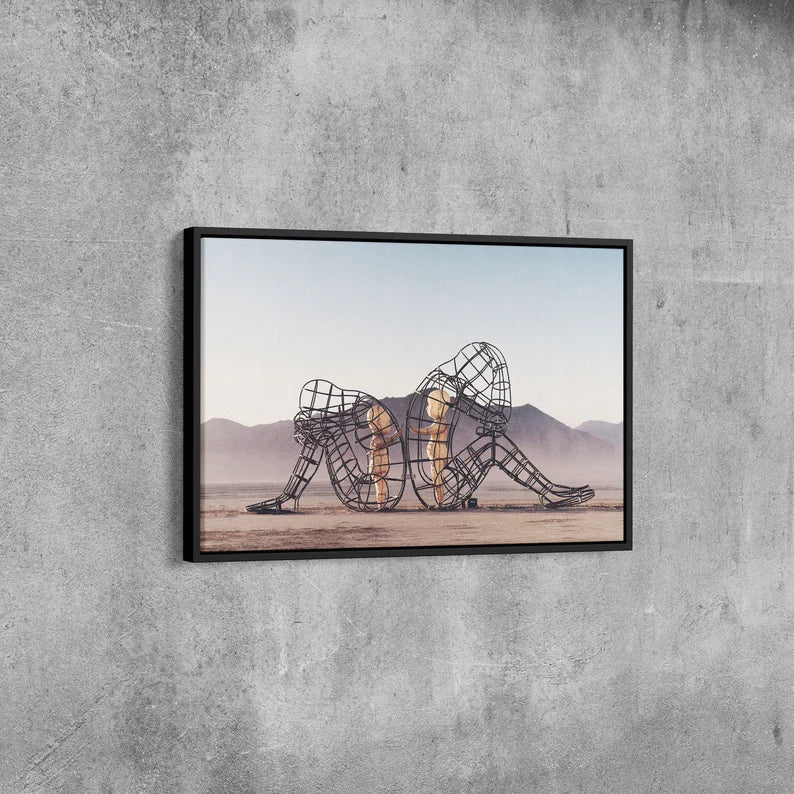 Inner Child Metal Sculpture Canvas Wall Art – Emotional Connection Abstract Art Print for Modern Home Decor"