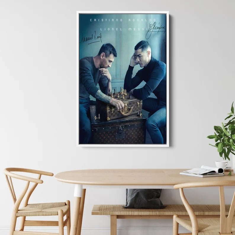 Ronaldo and Messi Chess Match Canvas Wall Art | Football Legends Poster Print