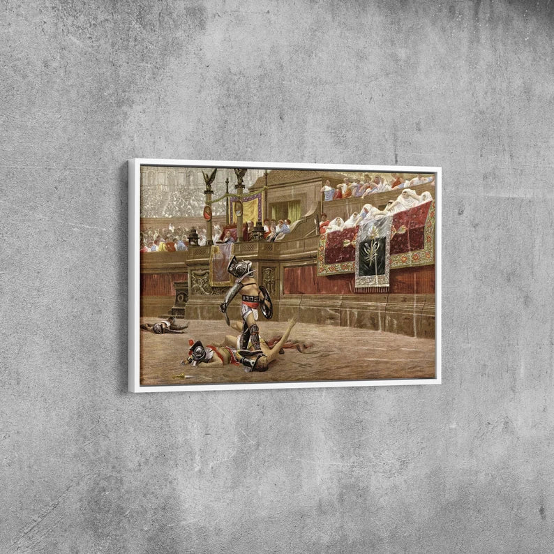 Roman Gladiator Arena Canvas Wall Art – Historical Battle Painting Print for Classic Home Decor