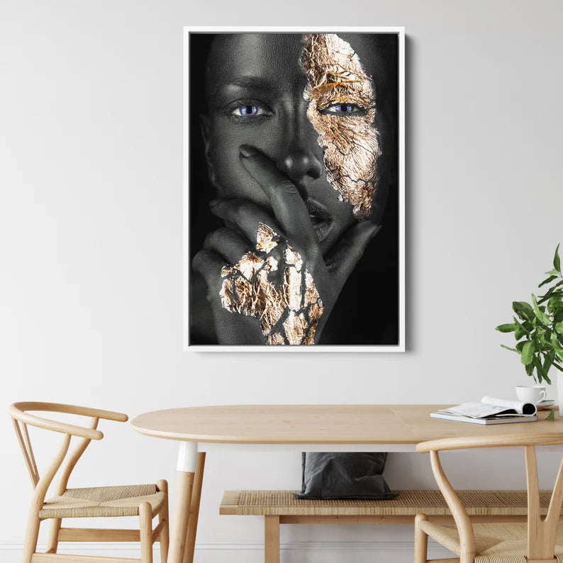Black and Gold Woman Portrait Canvas Art | Modern Luxury Wall Decor | Framed Abstract Print
