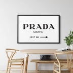 Prada Marfa Canvas Wall Art – Minimalist Fashion Poster Print for Modern Bedroom and Office Decor