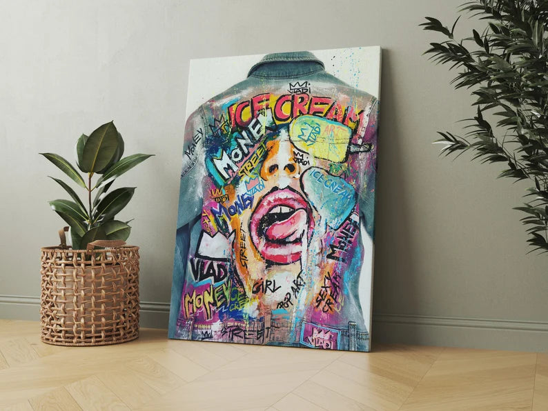 Colorful Street Art Canvas Wall Art – Urban Graffiti Pop Art Print for Modern Living Room and Office Decor