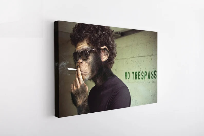 Cool Monkey Smoking Canvas Wall Art – Funny Retro Animal Print for Modern Home, Bar, and Office Decor