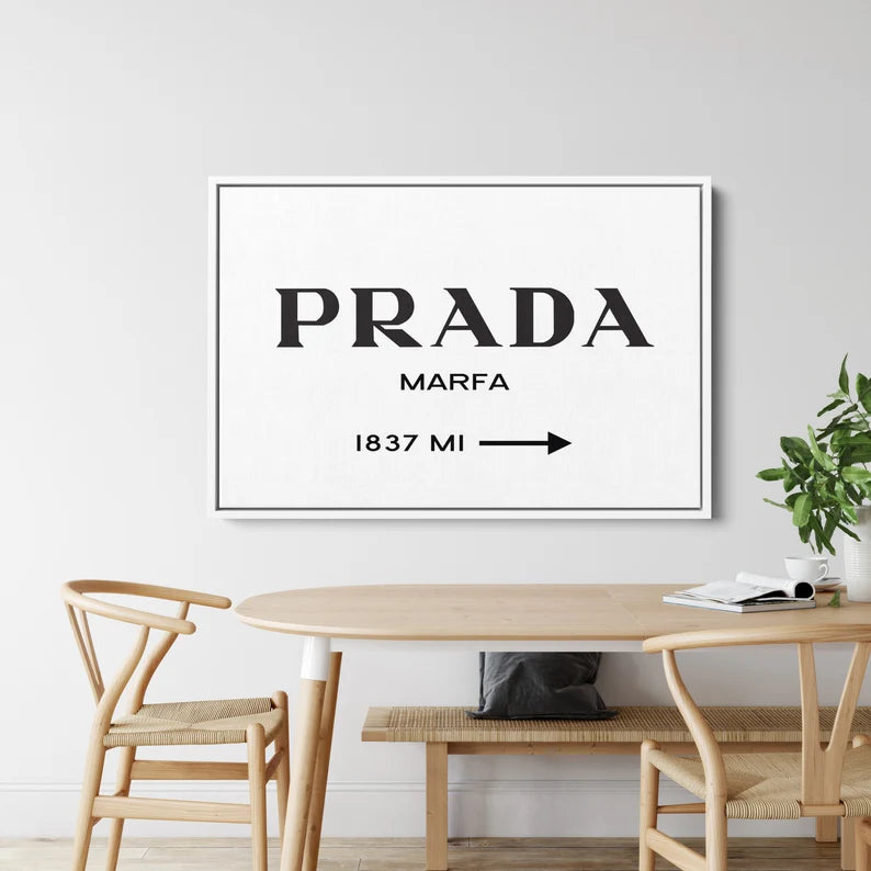 Prada Marfa Canvas Wall Art – Minimalist Fashion Poster Print for Modern Bedroom and Office Decor