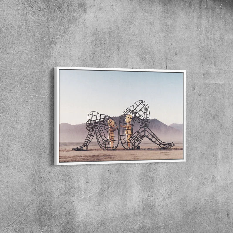 Inner Child Metal Sculpture Canvas Wall Art – Emotional Connection Abstract Art Print for Modern Home Decor"