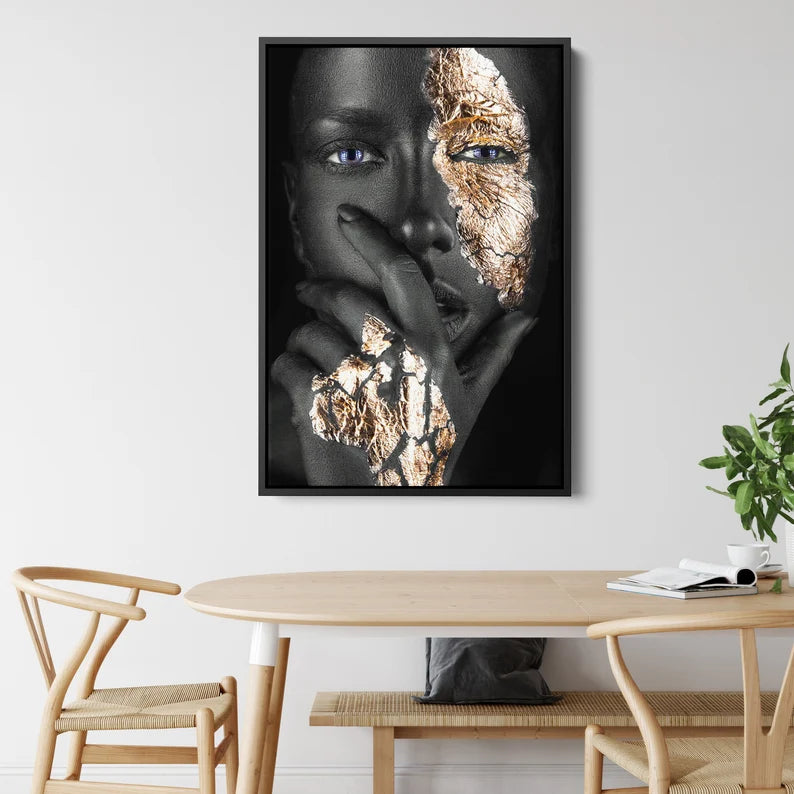 Black and Gold Woman Portrait Canvas Art | Modern Luxury Wall Decor | Framed Abstract Print