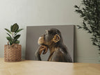 Thinking Chimpanzee Canvas Wall Art – Funny Animal Portrait Print for Modern Living Room Decor