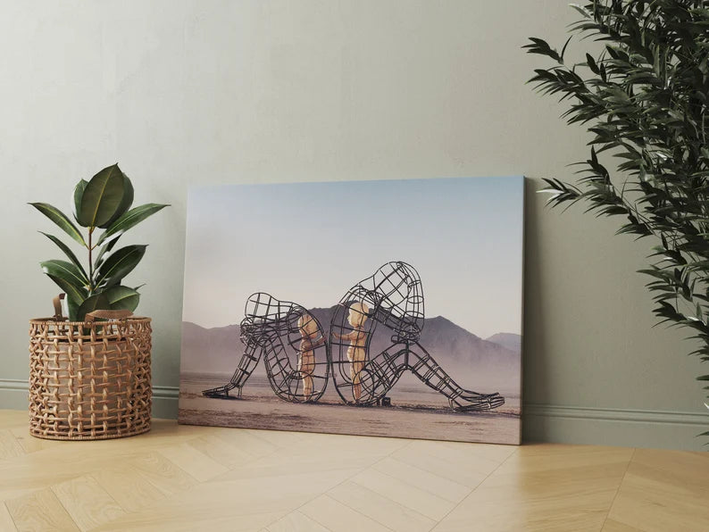 Inner Child Metal Sculpture Canvas Wall Art – Emotional Connection Abstract Art Print for Modern Home Decor"