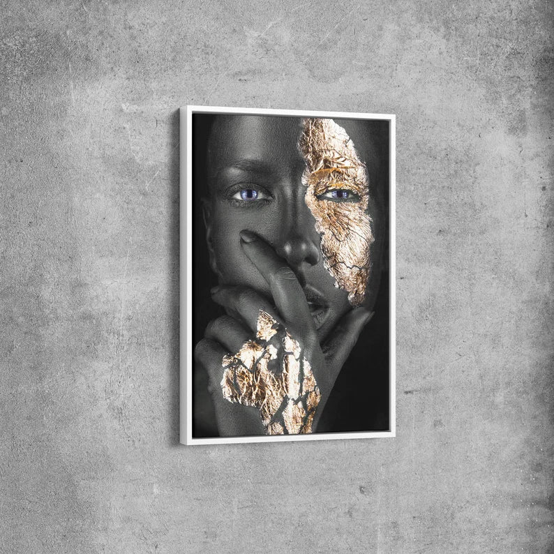 Black and Gold Woman Portrait Canvas Art | Modern Luxury Wall Decor | Framed Abstract Print