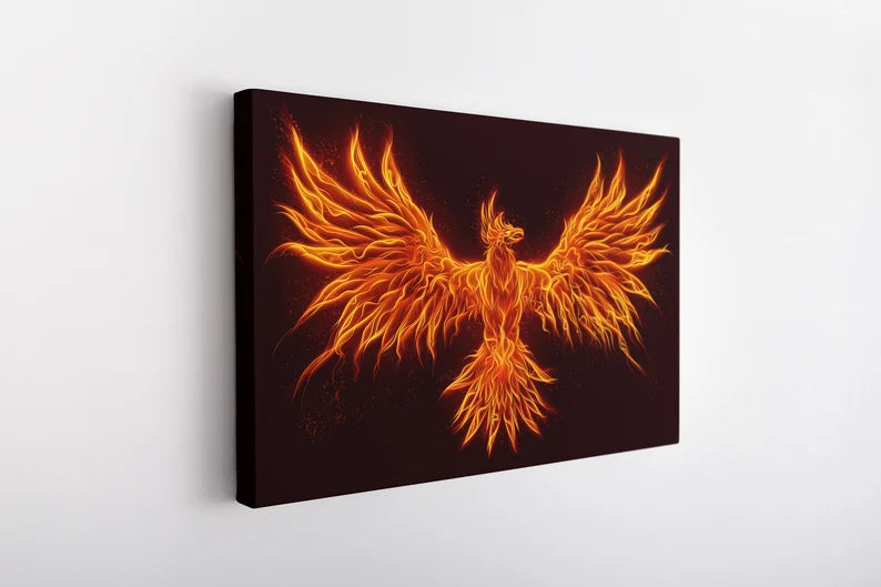 Fiery Phoenix Canvas Wall Art – Mythical Bird of Fire Poster Print for Modern Home and Office Decor