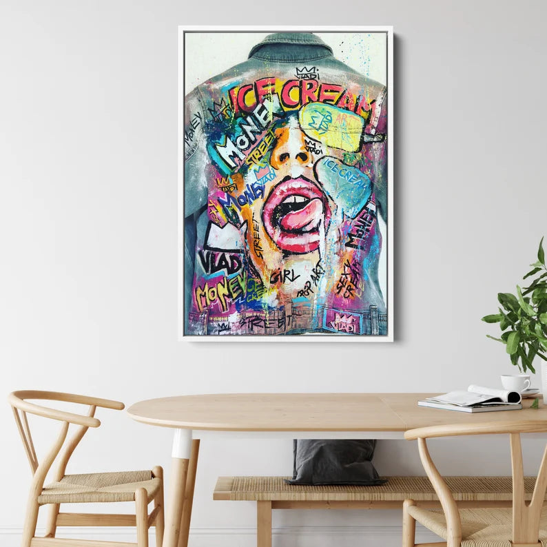 Colorful Street Art Canvas Wall Art – Urban Graffiti Pop Art Print for Modern Living Room and Office Decor