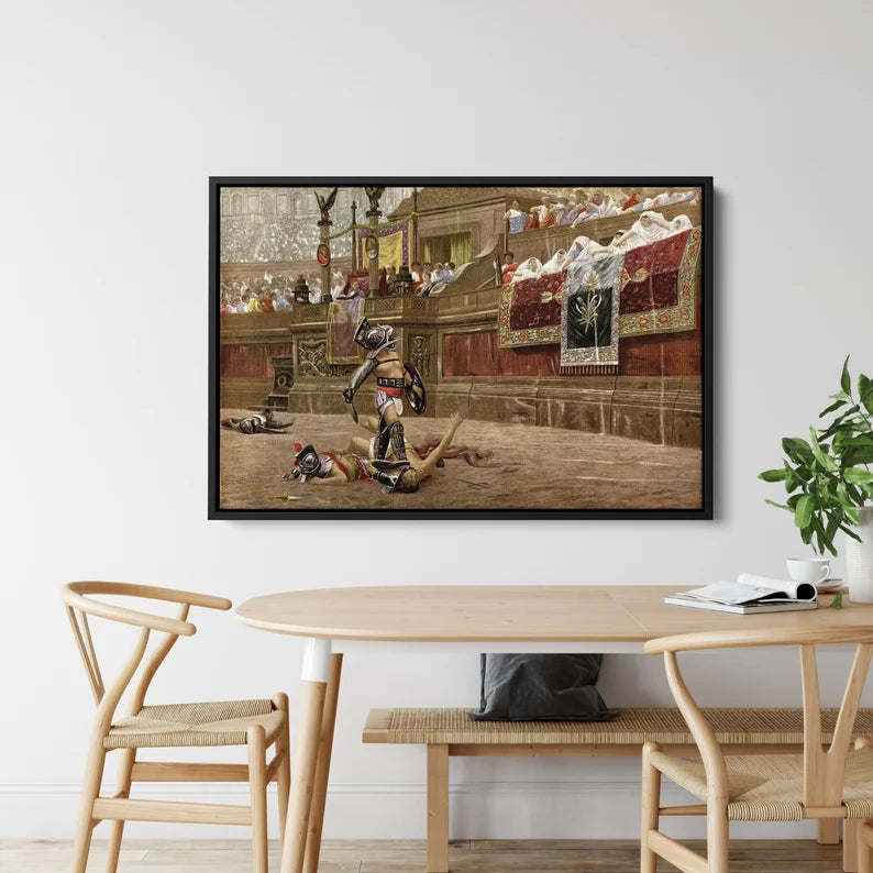 Roman Gladiator Arena Canvas Wall Art – Historical Battle Painting Print for Classic Home Decor