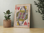 Queen of Hearts Vintage Playing Card Canvas Wall Art – Retro Poker Print for Game Room and Bar Decor