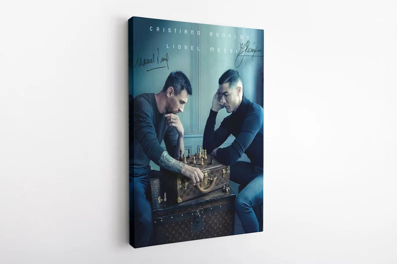 Ronaldo and Messi Chess Match Canvas Wall Art | Football Legends Poster Print