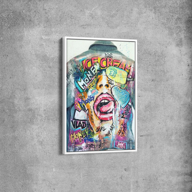 Colorful Street Art Canvas Wall Art – Urban Graffiti Pop Art Print for Modern Living Room and Office Decor