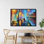 Romantic Rainy Night Canvas Wall Art – Colorful Abstract Cityscape Painting Print for Living Room Decor