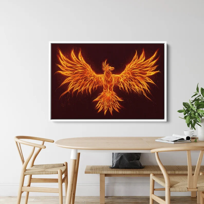 Fiery Phoenix Canvas Wall Art – Mythical Bird of Fire Poster Print for Modern Home and Office Decor