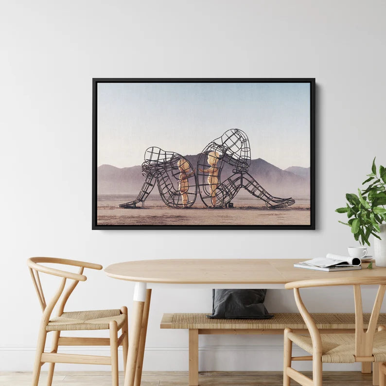 Inner Child Metal Sculpture Canvas Wall Art – Emotional Connection Abstract Art Print for Modern Home Decor"