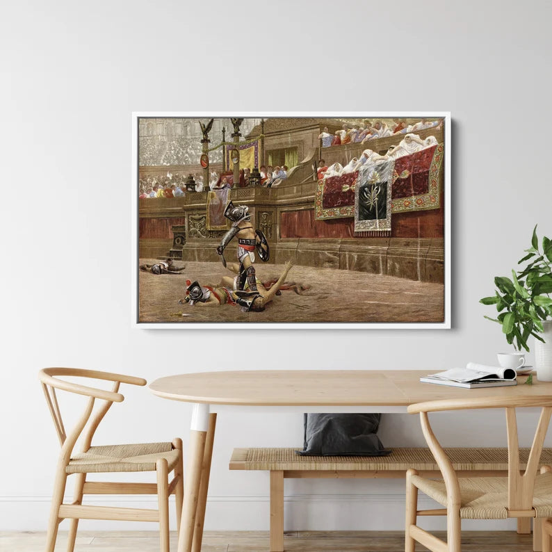 Roman Gladiator Arena Canvas Wall Art – Historical Battle Painting Print for Classic Home Decor