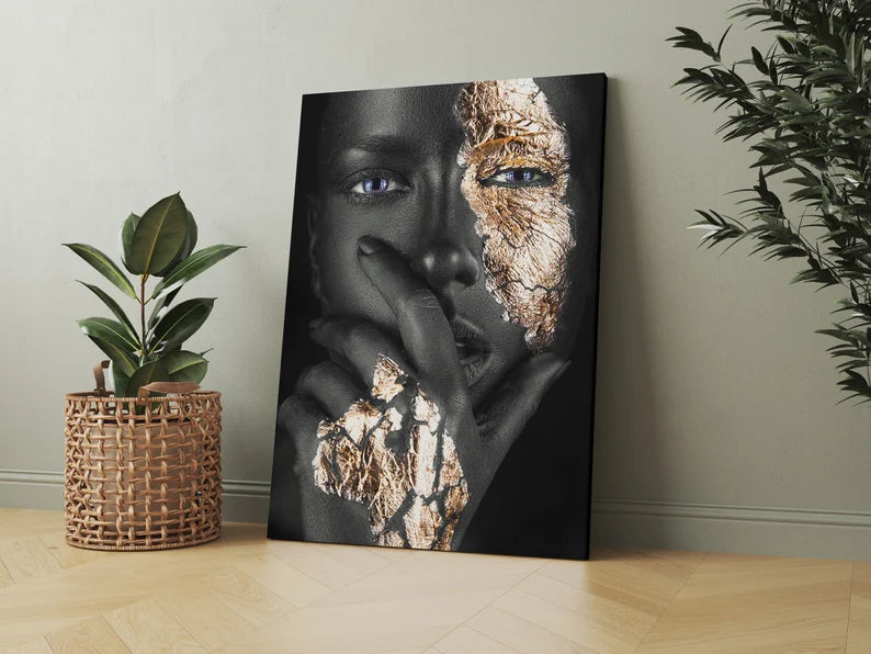 Black and Gold Woman Portrait Canvas Art | Modern Luxury Wall Decor | Framed Abstract Print