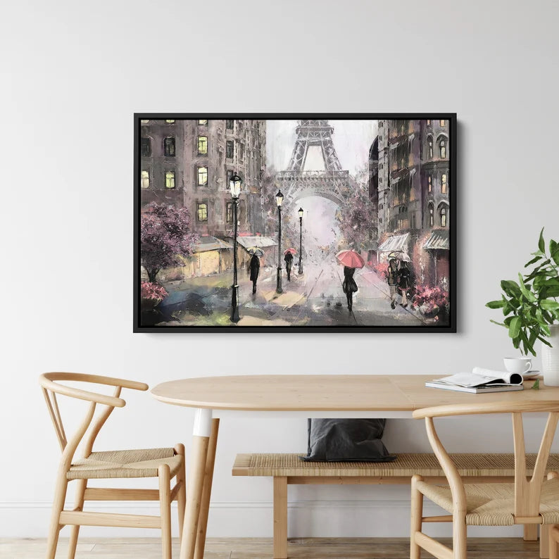 Eiffel Tower Paris Oil Painting Canvas Art | Romantic Rainy Street Scene Print