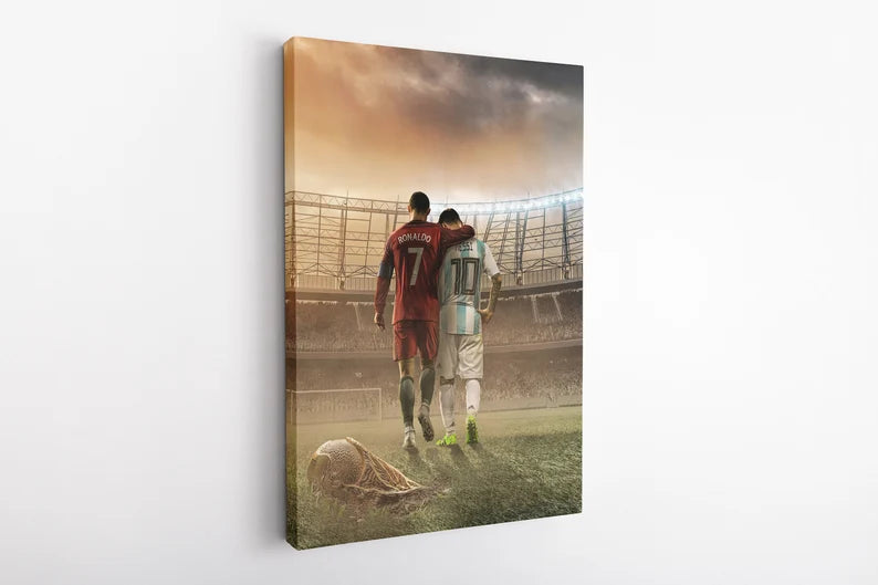 Ronaldo and Messi Canvas Wall Art | Football Legends Soccer Poster Print