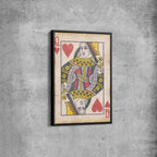 Queen of Hearts Vintage Playing Card Canvas Wall Art – Retro Poker Print for Game Room and Bar Decor