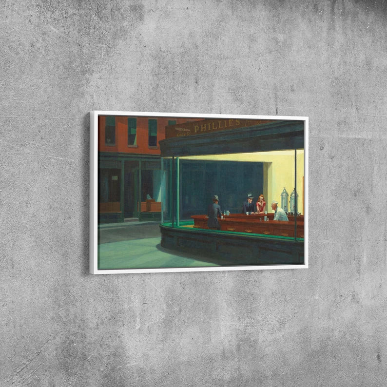 Modern Classic Art Nighthawks Canvas | Museum Quality Framed Print for Living Room