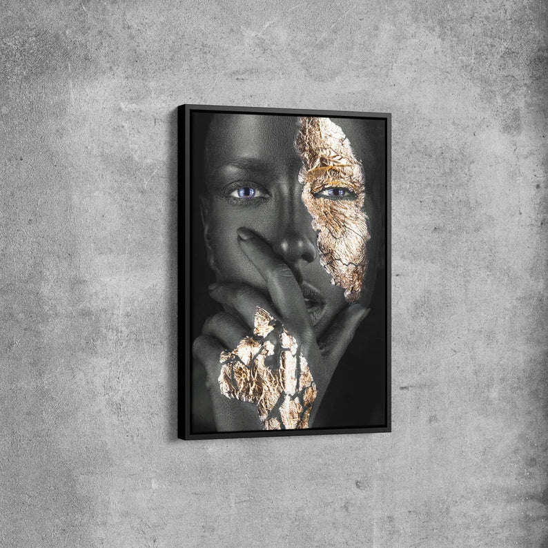 Black and Gold Woman Portrait Canvas Art | Modern Luxury Wall Decor | Framed Abstract Print