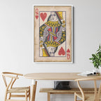 Queen of Hearts Vintage Playing Card Canvas Wall Art – Retro Poker Print for Game Room and Bar Decor