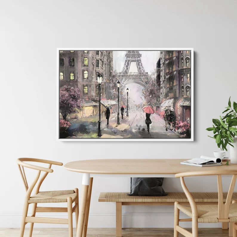 Eiffel Tower Paris Oil Painting Canvas Art | Romantic Rainy Street Scene Print