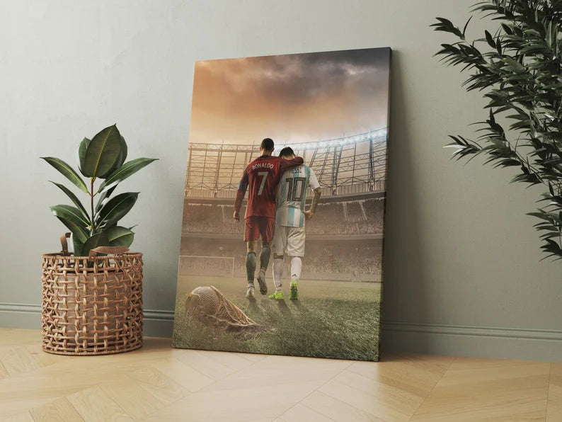 Ronaldo and Messi Canvas Wall Art | Football Legends Soccer Poster Print
