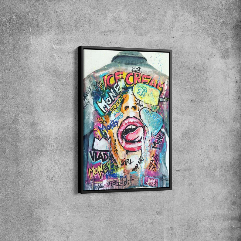 Colorful Street Art Canvas Wall Art – Urban Graffiti Pop Art Print for Modern Living Room and Office Decor