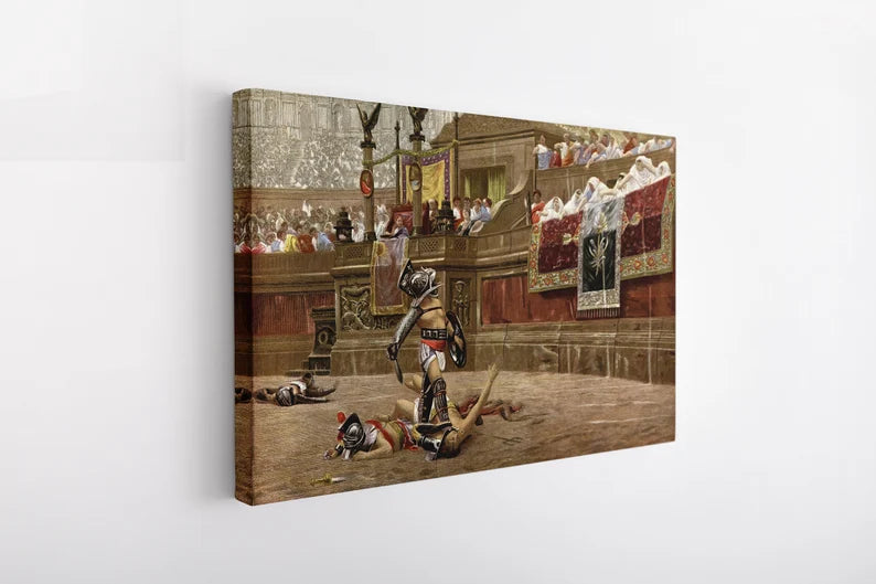 Roman Gladiator Arena Canvas Wall Art – Historical Battle Painting Print for Classic Home Decor