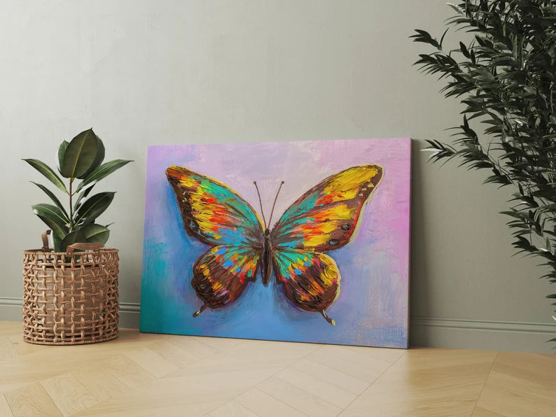 Colorful Butterfly Canvas Wall Art – Vibrant Abstract Nature Painting Print for Modern Home Decor