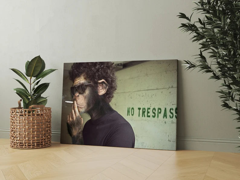 Cool Monkey Smoking Canvas Wall Art – Funny Retro Animal Print for Modern Home, Bar, and Office Decor