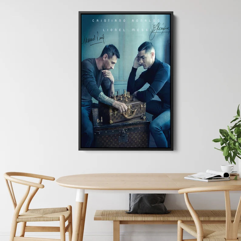 Ronaldo and Messi Chess Match Canvas Wall Art | Football Legends Poster Print