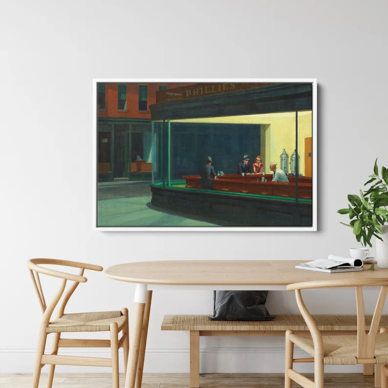Modern Classic Art Nighthawks Canvas | Museum Quality Framed Print for Living Room
