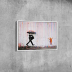 Banksy Style Canvas Art Print | Colorful Rain Street Graffiti Wall Decor