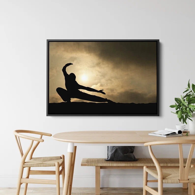 Martial Arts Silhouette Canvas Wall Art – Zen Warrior Sunset Poster Print for Modern Home Decor